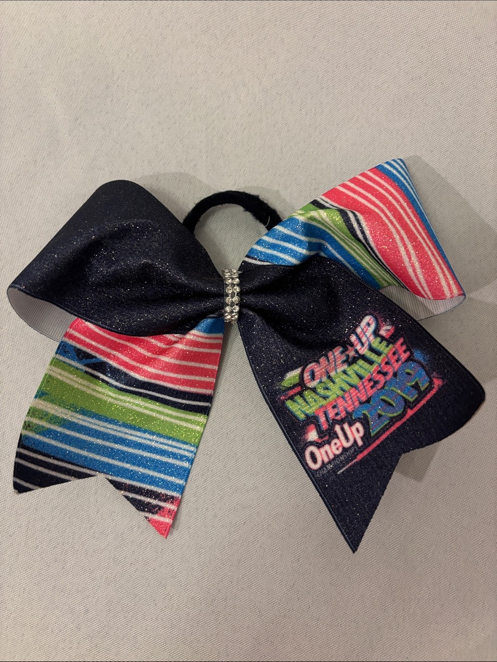 Sparkle Striped Kids Hair Bow - Navy, Pink, Blue & Green